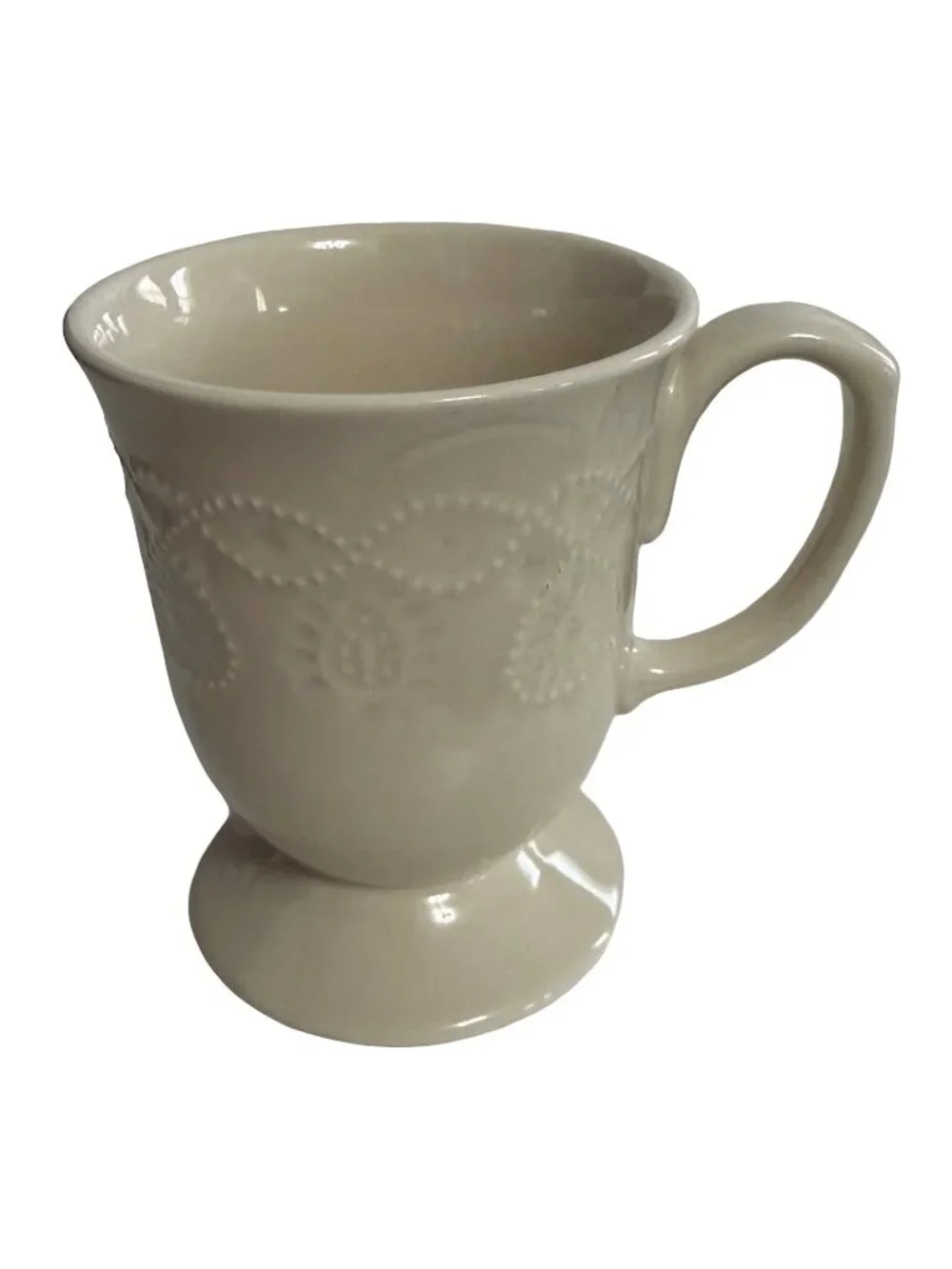 The Pioneer Woman Cowgirl Lace Linen 14 oz Footed Mug Embossed Stoneware
